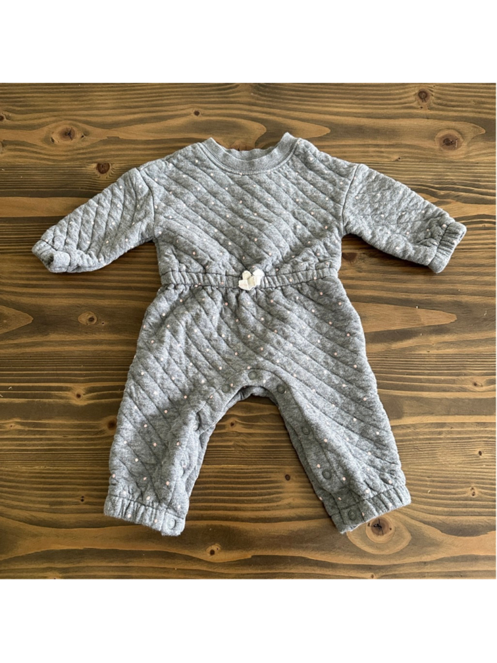 Carter's Quilted Bodysuit Baby Girl 6 Months Gray Pink Polka Dot